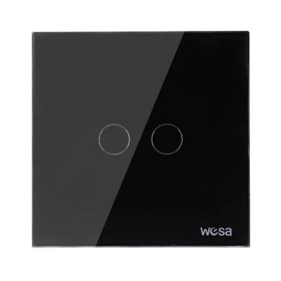 China Tempered Glass Panel EU Lamp Switch Two Gang One Way Black Cyrstal Panel Touch Switch CMW-02 for sale