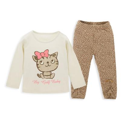 China Leopard Casual Newborn Baby Clothes Set 2 Pcs Top+Pants 100% Cotton Kid Girl Set Clothes for sale