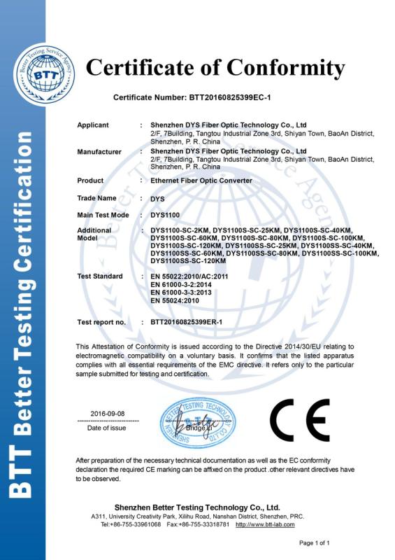 CE - Shenzhen DYS Fiber Optic Technology Co., Ltd.