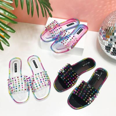 China TG040 Central Institute of Statistics TG040 Women's Flat Sandal Women's Sandals Home Waterproof Hot Crystal Shoes Woman Slippers for sale