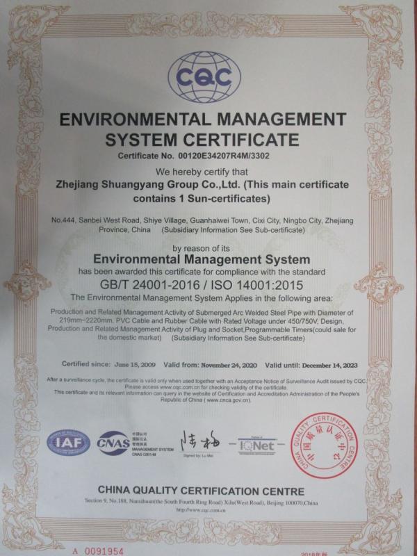 ISO14001 - Zhejiang Shuangyang Group Co., Ltd.