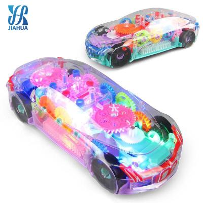 China 360 Degree Rotating Transparent Toy Car 2022 Battery Operated Mechanical Racing Toy Visible Colorful Moving Gears With LED Light Effects Play Speed ​​Music Car for sale