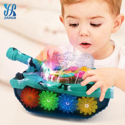 China Wholesale Universal Lightweight Transparent Walking Gear Transparent Car Tank Car Colorful Light Music Toy for sale