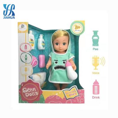 China Educational Toys For Girls 14 Inch Children Educational Doll With Pee Function Dressing Table Mirror Toilet Diaper Doll Set for sale