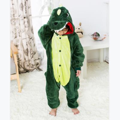 China Wholesale Animal Animation Green Dinosaur Flannel Pajamas Children Winter Entourage Pajamas Thermal Pajamas for sale