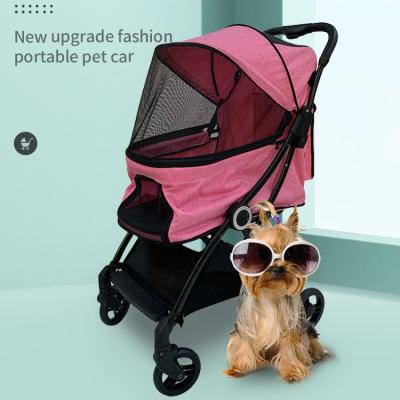 China China Good Quality Dogs/Cats Aluminum Alloy Portable Dog Stroller 4 Wheel Pet Trolley Pet Carrier Pink Easy Folding Luxury Pet Cart for sale