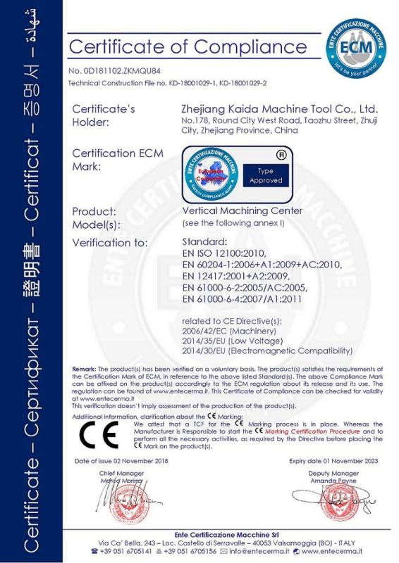 CE - Zhejiang Kaida Machine Tool Co., Ltd.