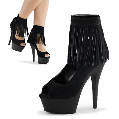 China Round black suede punk 15 cm thin heel platform tassel fish mouth fashion short boots shape high heels for sale