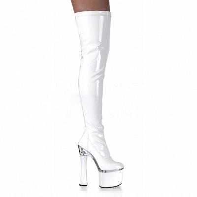 China Around 18cm High Heels Band Heels Lacquered Leather Barreled 7 Inch Platform Performance Plus Size Thigh High Pole Dance Boots for sale