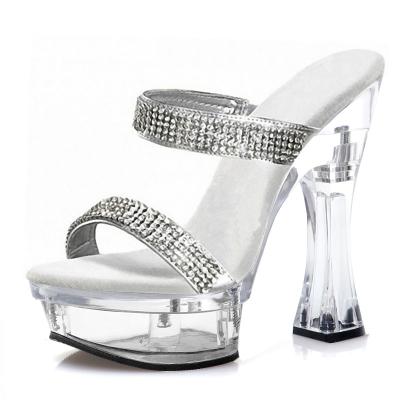 China CUSHIONING 14cm Heel Summer 14cm Heel Platform Stripper Gothic Crystal Slippers Open Toe Crystal Thick High Heel Sandals for sale