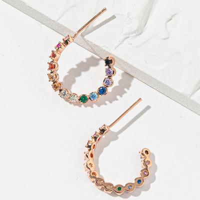 China Lead Free Nickel Free Rainbow Color Zircon Earrings Fashion Trend Huggie Designer Earrings for sale