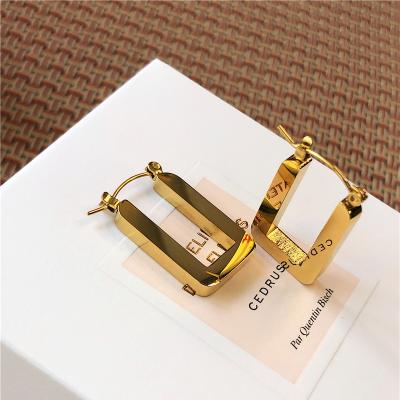 China Environmentally Friendly Tarnish Free& Stainless Steel Cavity Chunky Square Geometric Gold Hoop Earrings for sale