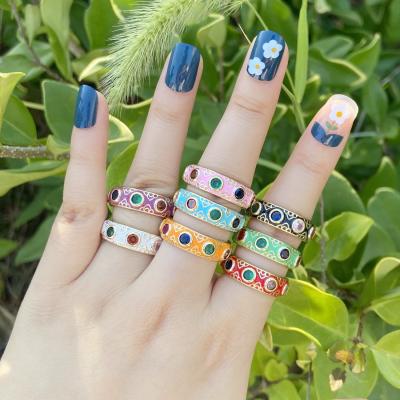 China Ring Boho Ring Boho Adjustable Multicolor Eye Zircon Drip Oil Enamel Ring Retro Statistical Enviroment Friendly Aperture for sale