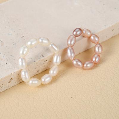 China Environmental Friendly Handmade Freshwater Pearl Ring Bead Elastic Tail Ring For Women for sale