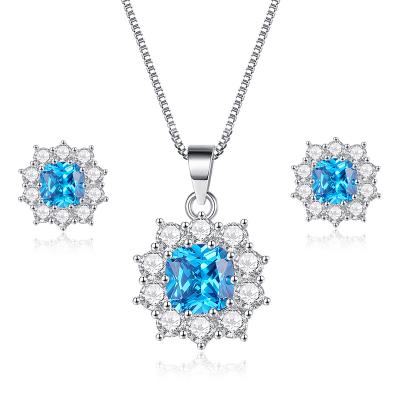 China Environmentally Friendly Wholesale High Quality Blue Cubic Zircon Women Jewelry Vintage Jewelry Set for sale