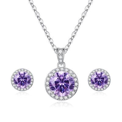 China Fashion Women Jewelry Set Environmental Friendly Zircon Around Cut Purple Cubic Zircon Stone Necklace Earring Set for sale