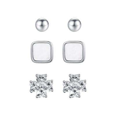 China CLASSIC Silver Platinum Crystal Rhinestone Fashion Leaf Clover Earrings 3 Pieces Set Paper Card Jewelry Set for sale