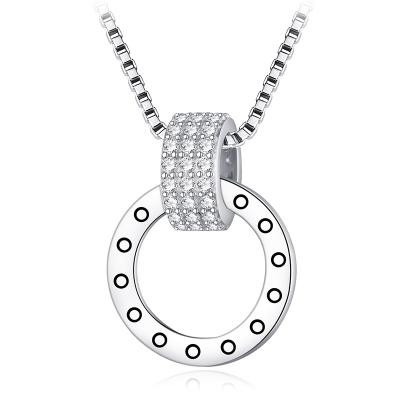 China 925 Sterling Silver Pendant Necklace Women Simple Style Environmental Friendly Inlaid Zircon Ring Charm Necklace for sale