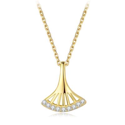 China 925 Sterling Silver Jewelry Fashion Environmental Friendly Gold Plated Necklace 14K Diamond Necklace Fan Shaped Pendant for sale