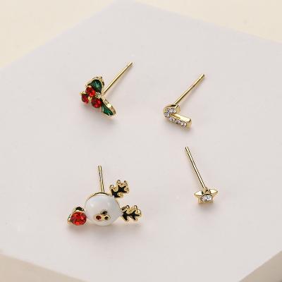 China Environmental Friendly 14K Gold Plated Snowman Christmas Tree Jewelry Stud Earring Set for sale