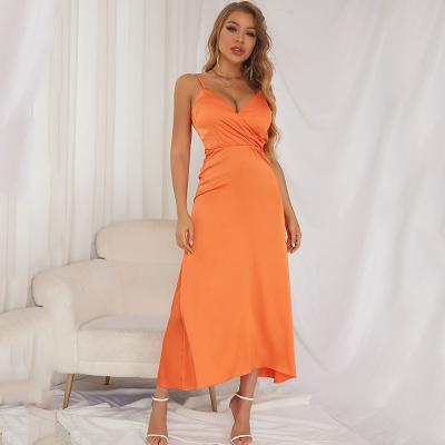 China Anti-Static Fashion Women Bodycon Dress Summer Sexy Casual Territorial Island Beach Vacations Satin Tie Waist Satin Slip Dresses Wholesale for sale