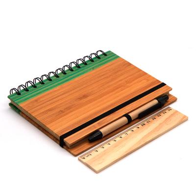 China 2020 Wholesale Hardcover Book School Notebooks for Eco-friendly Bamboo Wooden Hardcover Book Spiral Notebook Popular 2020 Cover with Ball Pen for sale