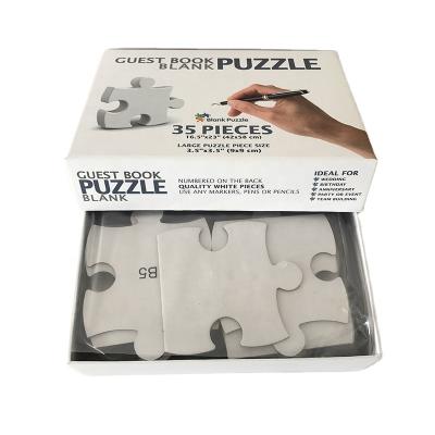 China Toy Manufacture Wholesale 2.3mm cartoon paper 35 pieces of white jigsaw writing puzzle book guest for sale