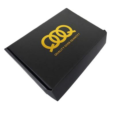 China Recyclable Luxury Black Gold Logo Cardboard Corrugated Mailer Box For Men's Shirt Packaging for sale