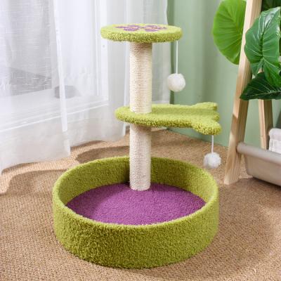 China Novelty Dangling Viable Cat Toys Scratcher Cat Scratching Post Cactus Cat Tree Wooden Ball Sisal for sale