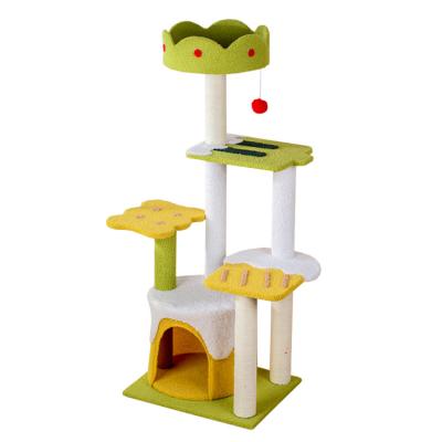 China Stuffed Kitten Wooden Houses Entertainment Scratching Post Tower Sustainable Cat Tree Platform for sale