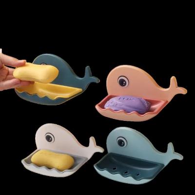 China Sturdy High-strength Adhesive Small Whale Double-layer Soap Water Filter Box Cartoon Soap Dish Bathroom Sustainable Soap Storage Holder for sale