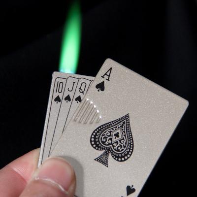 China Contemporary Green Gas Flame Metal Playing Card Does Not Jet Lighter Shovels Windproof Ace Clown Poker Smoking Accessories for sale