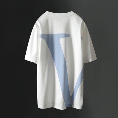 China Viable high end custom white printed loose t-shirt summer bluey letter loose fabrics for men for sale