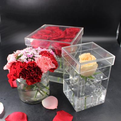 China Viable Clear Acrylic Flower Rose Box With Lid Wholesale Acrylic Chocolate Box Acrylic Flower Box With Holes for sale