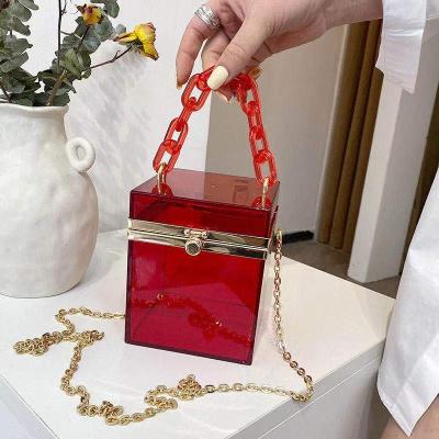 China Hot Selling Fashion New Arrivals Cute Clear Box Purse Handbag Women And Girls Clear Clutch Clips Bags With Handle Handbags For Women for sale