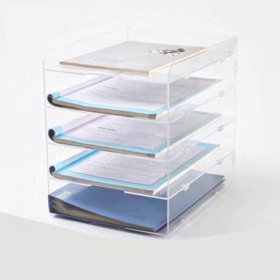 China Demountable Clear Acrylic Assemble Acrylic Storage Stand Desk Cabinet Folder Letter Organizer 2 Tiers File Storage Rack for sale