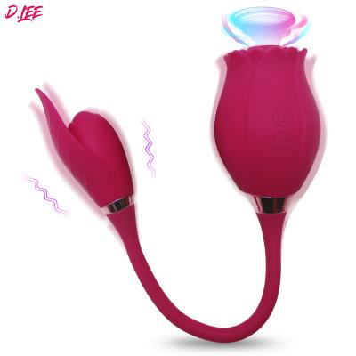 China Vibrate + Sucking Rose Second Generation Double Headed Tongue Licking Vibrator Telescopic Jumping Egg Female Masturbation Sex Toys Drop Shipping for sale