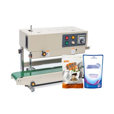 China Automatic Food Vertical Horizontal 2 in 1 Continuous Band Sealer Machine with Solid Ink Coding Printer for sale