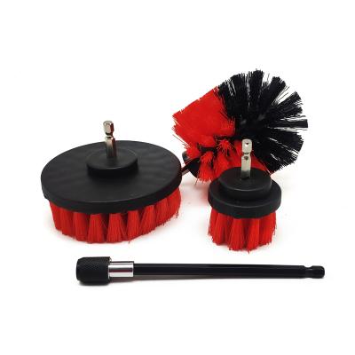 China Red 4 Pcs Sustainable / Set Drill Brush Kit Cleaning Tools For Exterior / Gutters To Drill Brush Kits for sale