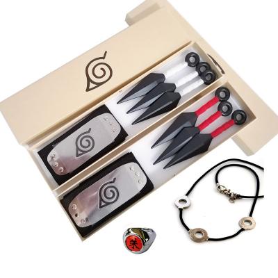 China Plastic Anime Kunai Peripheral Headband Set Weapon Plastic Wooden Leaf Bitter Box Three Per Package Necklace Ring for sale