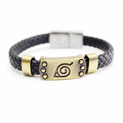 China Casual/Sporty Ready to ship Logo Clasp Leather Cord Braided Anime Magnet Bracelet for sale