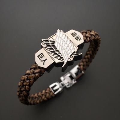 China Anime Series Stretchable Attack on Titan Giant Bracelet Leather Rope Braided Men's Bracelet for sale