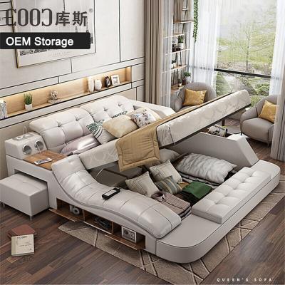 China Customizable multifunctional massage storage bed with massage music design of leather bed camas modern luxury solid wood frame king bed for sale