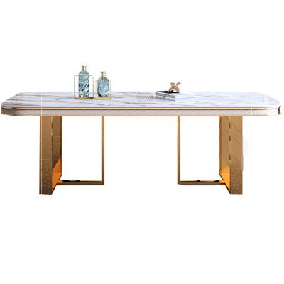 China Italian Minimalist Slate Dining Table Small Apartment Modern Simple Modern Dining Table Chipboard Stone Dinner Table Set for sale