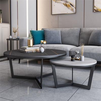 China Slate wind Nordic light luxury small living room family marble modern simple Italian circular slate coffee table for sale