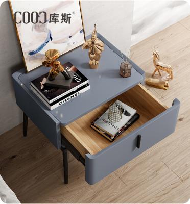 China Custom Made MDF Hotel Nightstand Bedroom Furniture Gray Modern Home Bedroom Furniture Storage Bed Side Table for sale