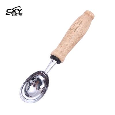 China Viable Maker Wholesale Ice Cream Scoop Stainless Steel Wooden Handle Round Spoon Kitchen Gadgets for sale