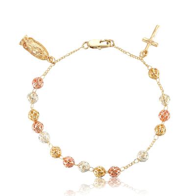 China Wholesale Religious Elfic Gold Plated Jesus Christian Rosary 6mm Beaded Chain Bracelet for sale