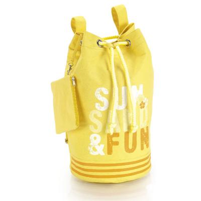 China Custom Logo Sale 100% Cotton Sandy Beach Waterproof Hot Biodegradable Cylindrical Drawstring Backpack (D41) for sale