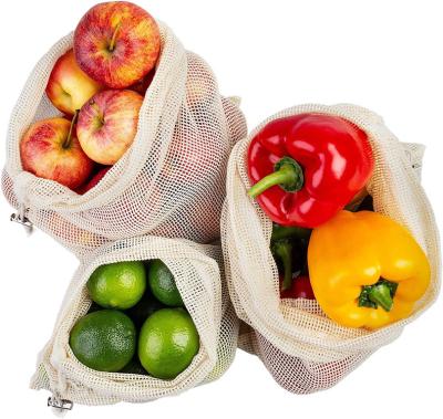 China Hot Sale Grocery Fruit Drawstring Bag 100% Reusable Biodegradable Organic Cotton Mesh Drawstring Bags (DR80) for sale